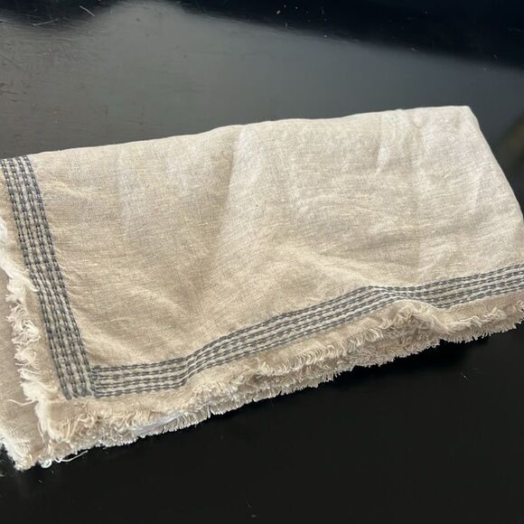 Pottery Barn Fringe Border Stitch Belgian Linen Sham
